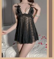 Camisón transparente de lencería sexy con tirantes de perlas y lazo de mariposa con ribete de encaje puro - details 9