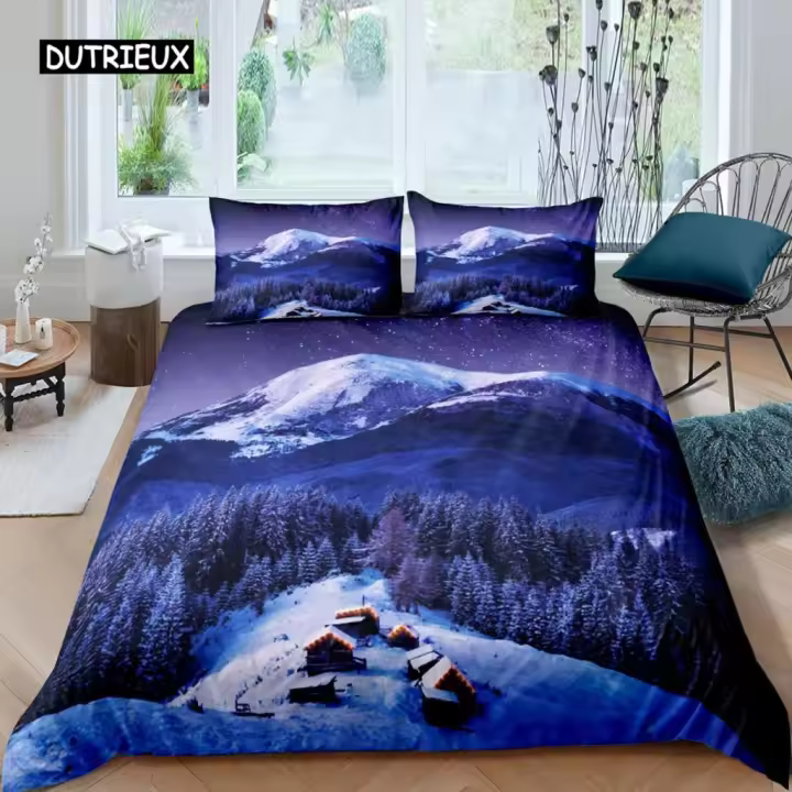 Juego de Cubierta de Edredón de Montaña de Nieve Riega de Mar Paisajístico Cama de Rey - 1