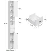 Mueble de Baño Estrecho Armario WC con Estantes Ajustables Mueble de Baño auxiliar de 2 Cajones y 2 Estantes Blanco 20x20x180 cm - details 2