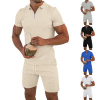 Verano de los hombres nuevo conjunto de pantalones cortos de manga corta Conjunto de manga corta Polo con cremallera de solapa para hombres europeos y americanos - details 18