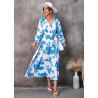 Vestido floral para mujer, vestidos de manga larga con cuello en V, bonito elegante, nuevo, - details 4
