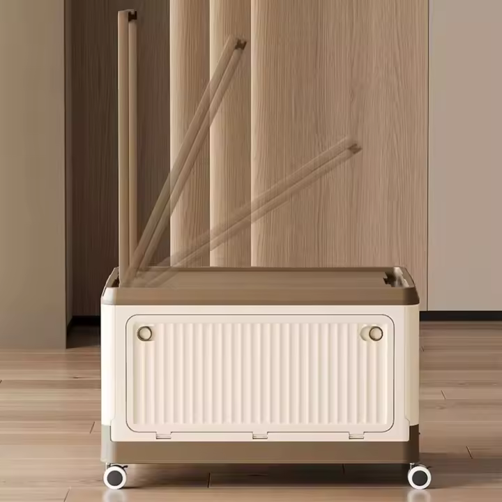 Caja plegable con ruedas, contenedor de almacenamiento plegable de gran capacidad, manija de varilla de tracción - 1