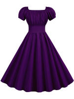 Summer women puff sleeve casual vintage party solid elegant midi dress - details 12