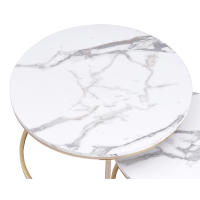 Mesa de centro con textura de mármol para sala de estar, 2 piezas, sofá lateral, mesa redonda de té, 2 en 1, combinación de muebles, Blanco dorado - details 8