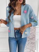 Cárdigan recortado de flores tridimensionales para mujer, cuello en V, botonadura única, manga larga, Tops, suéter de otoño 2023 - details 6
