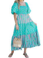 Vestido bohemio de mujer con manga abullonada, cuello cuadrado, estampado floral, vestido largo y fluido - details 2