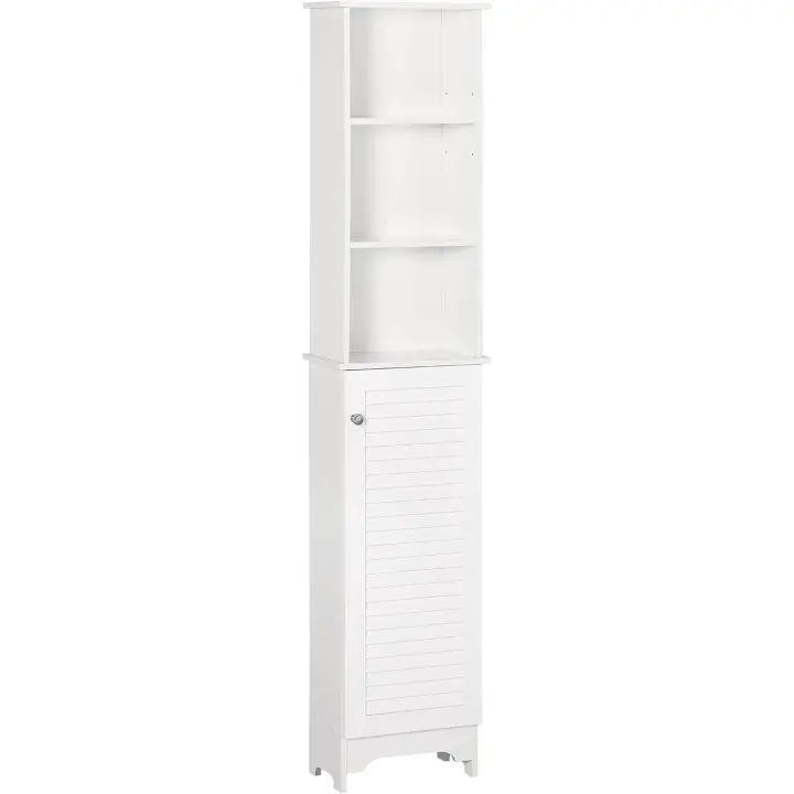 Baño de Una Puerta 3 Estantes Abiertos y Balda Interior Ajustable Mueble Auxiliar de Almacenamiento para Sala de Estar Dormitorio 34x20x165 cm Blanco - 1