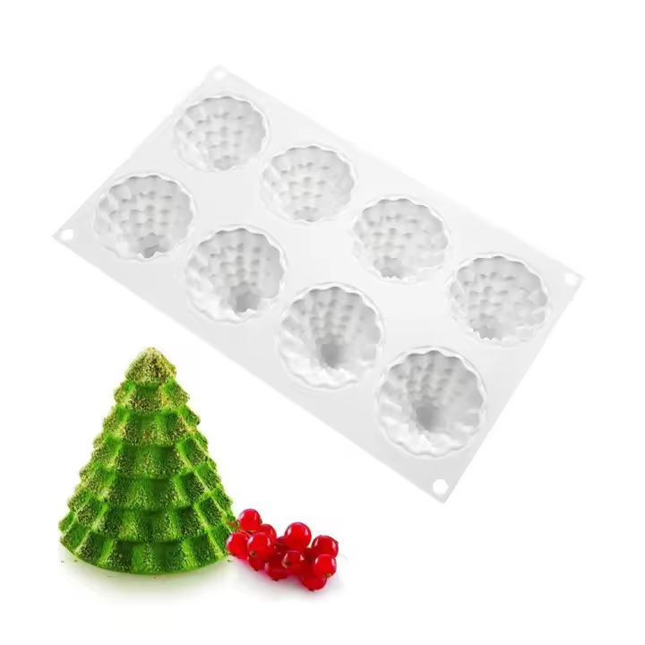 Herramienta para hornear pasteles de árbol de Navidad con 8 agujeros, bandeja de hielo apilable 3D, molde de silicona para árbol de Navidad, herramienta para hornear DIY, decoración navideña - 1