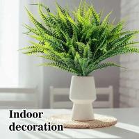 Planta de helecho artificial, hojas verdes falsas, plantas artificiales, fardos de hierba, decoración del hogar, interior, exterior, porche, jardín - details 1