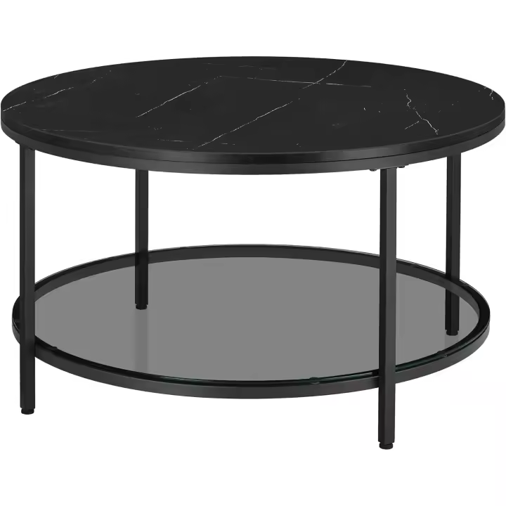 Mármol de imitación redondo, estante de vidrio templado, fácil montaje, estilo moderno, mármol blanco - 1