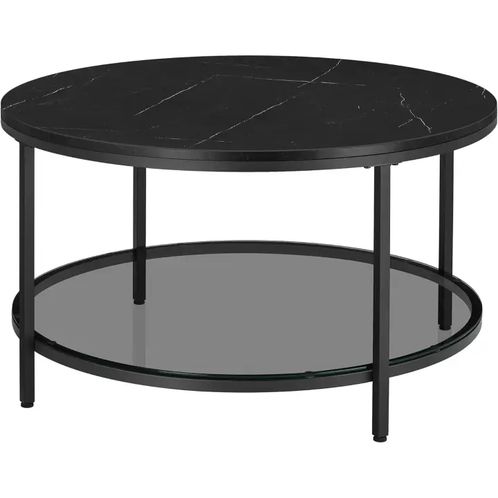 Mármol de imitación redondo, estante de vidrio templado, fácil montaje, estilo moderno, mármol blanco - 1