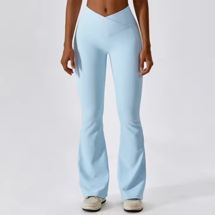 Mallas acampanadas de cintura alta para mujer, pantalones de Yoga, pierna ancha, gimnasio, entrenamiento, Fitness, deportes, - 1