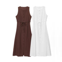 Vestido de moda para mujer, estilo nuevo, versátil, sin mangas, con botones en la cintura y forro. - details 0