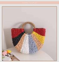 Artículo vendedor caliente azul verde multicolor tejido a mano raya ratán verano mano playa bolso de mano para mujer de moda - details 7
