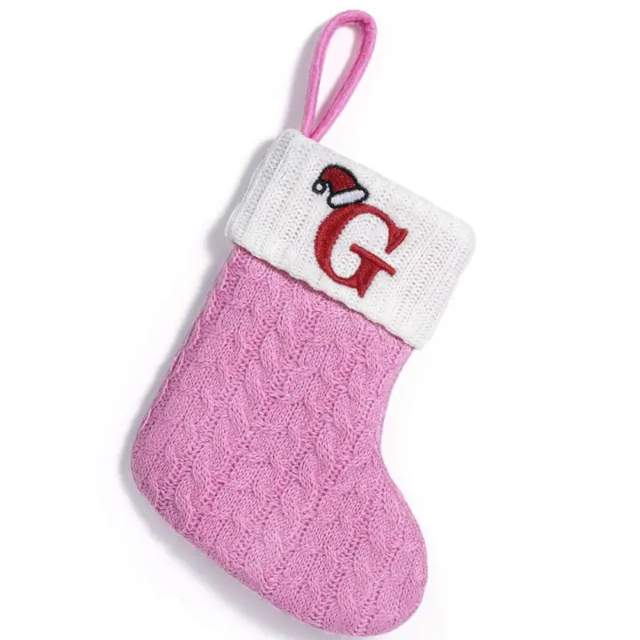 Calcetines de punto con letras engrosadas de gran capacidad, calcetines de punto con alfabeto de Navidad rosa, bolsas de regalo de dulces exquisitas, Festival - 1