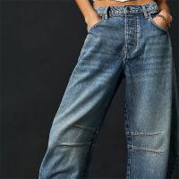Vaqueros de tiro medio de estiramiento alto, Vaqueros de mezclilla de cintura media holgados informales con forma de pierna ancha a la moda para mujer - details 2