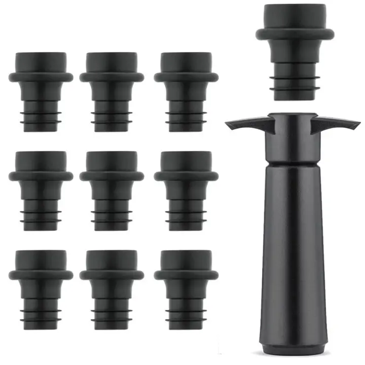 Bomba de plástico para ahorro de vino, sellador de botellas duradero con 10 tapones de vacío, reutilizable, para todas las botellas de vino estándar - 1