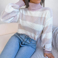 Suéter a rayas de manga farol para mujer, Jersey informal de punto con cuello alto, novedad de otoño e invierno, 2023 - details 17