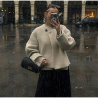 Elegante Abrigo de Lana Sólida para Mujer Cuello Redondo, Manga Larga, Ajuste Suelto, Moda de Ciudad Urbana de Otoño 2024 - details 2