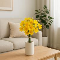Ramo de narcisos artificiales de tacto Real, flor de narciso de seda hecha a mano de lujo, flor falsa elegante, decoración de jardín al aire libre - details 11