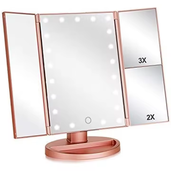 Flymiro Luz de espejo de maquillaje profesional, 1 2 3 x iluminación 21 lámparas de pantalla táctil, lámpara LED plegable 180 °   Rotación Comético - 1
