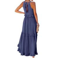 Vestido De Camisola Para Mujer Estilo Europeo Y Americano Verano Nuevo Con Aros Largo Y Volante Sin Mangas Cuello En V Vestido Largo - details 15