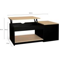Mesa baja rectangular EYLA con 2 bandejas elevables y baúl de madera negra con forma de haya - details 4