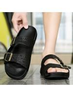 Zapatillas de casa retro informales de suela gruesa con textura de cuero de verano y hebilla de cinturón para uso en exteriores para hombre - details 4