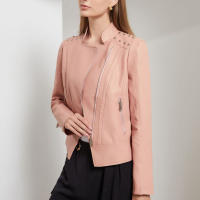 Chaqueta de motociclista de cuero PU para mujer, abrigo ajustado con remaches Punk - details 5