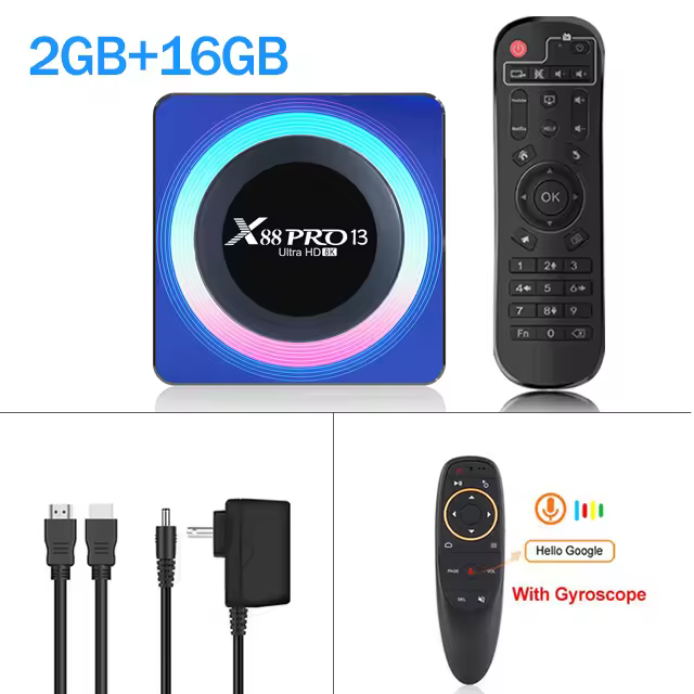 Dispositivo de TV (X88 PRO 13), decodificador con Android 13, 8K, RK3528, Cuatro núcleos, WIFI6 Dual, 4 GB, 32GB/64 GB, Luz RGB, 2GB, 16GB, reproductor Multimedia - 1