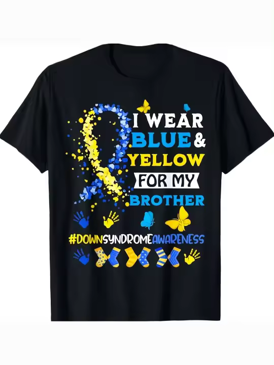 Camiseta de Hilo Suave y Cómoda con Cuello Redondo y Manga Corta Diseño Azul y Amarillo - 1