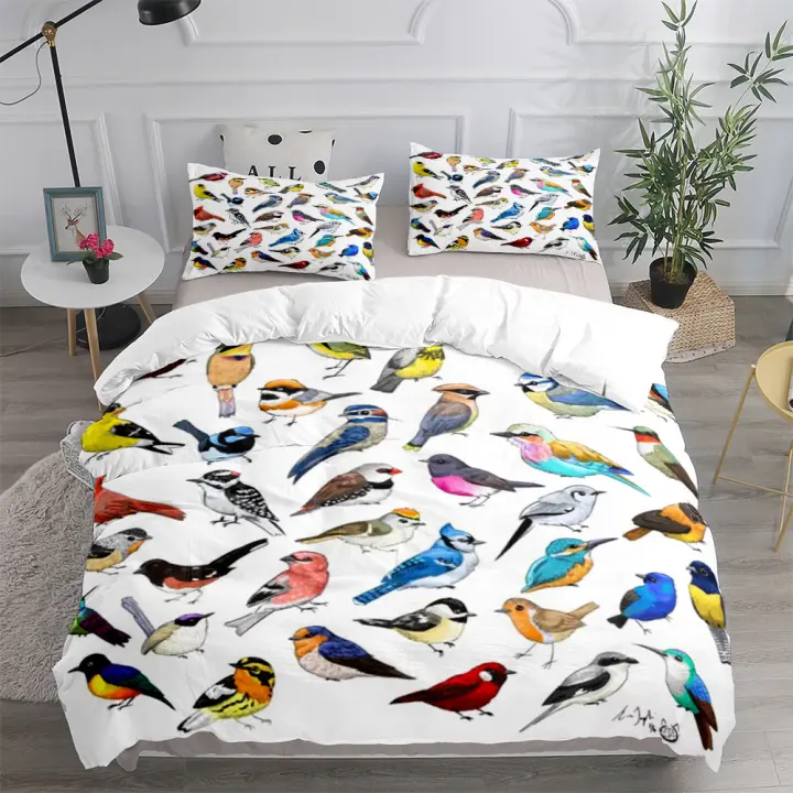 Juego de funda nórdica con diseño floral y pájaros, tamaño King, Queen, doble, completo, individual, funda de almohada, juego de ropa de cama - 1