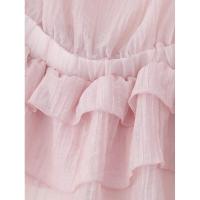 Minivestido de mujer, cuello en U, tirantes finos, estampado de flores en 3D, manga larga, cintura media, color sólido, plisado, con volantes, - details 9