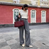 Otoño Invierno nuevo en pantalones de pierna recta para mujer pantalones sueltos de cintura alta sólidos para mujer pantalones de vestir calientes - details 4