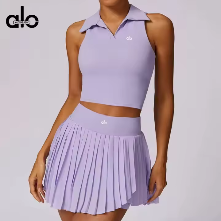 ALO yoga traje de tenis mujer nuevo v-line solapa chaleco sin mangas deporte fitness falda corta bádminton ropa - 1