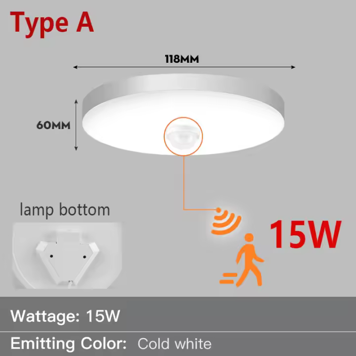 Lámpara de Techo LED con Sensor de Movimiento PIR Luz Nocturna 15/20/30/40W 110V/220V para Casa Cocina Pasillo Material Plástico Color de Bombilla Blanco Efectos de Luz Ahorro de Energía - 1