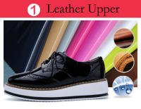 Zapatos informales de cuero genuino para mujer, zapatillas con cierre de cordones, zapatos planos Derby, Retro Brock, Oxfords - details 6