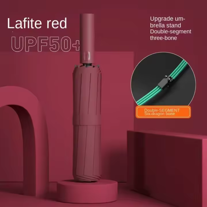 Paraguas plegable con hebilla de anillo inverso, sombrilla automática de negocios Premium, a prueba de viento y lluvia - 1