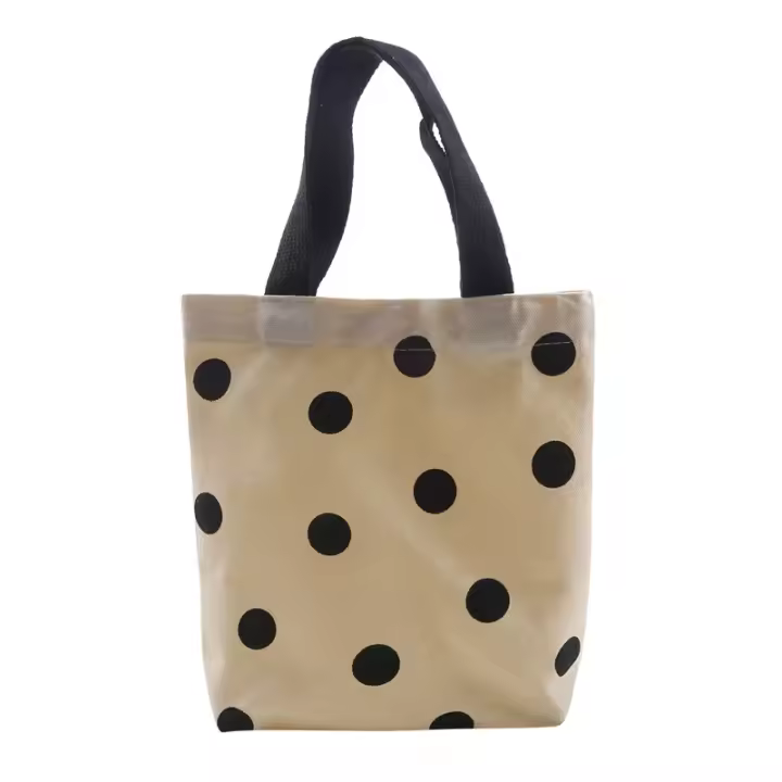 Bolso de compras pequeño de lona de Color sólido a la moda, bolso de mujer, bolso de hombro negro de gran capacidad con puntos - 1