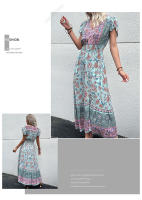 Vestido Boho Floral Vintage Manga Corta, Cuello en V, Vestido de Playa de Verano Bohemio - details 14