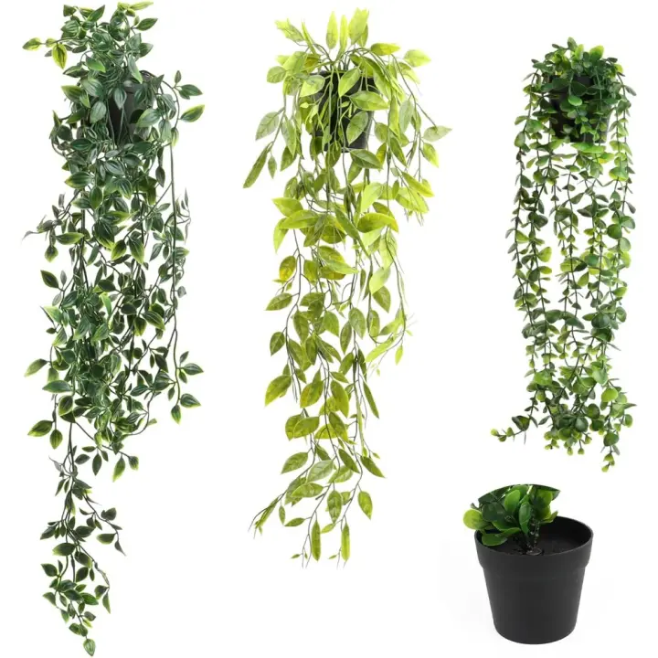 Plantas Artificiales Colgantes 3 Piezas Hiedra Verde Artificial con Macetas Interior - 1