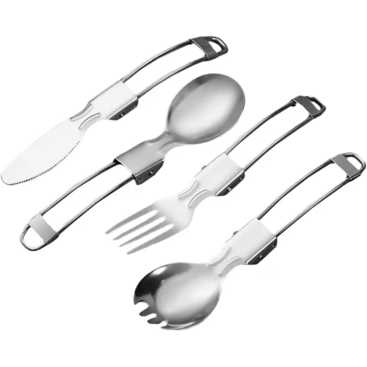 Juego de 4 piezas de cuchillo y tenedor plegables, cuchara para acampar, vajilla para exteriores, tenedor plegable, Kit de cubiertos de viaje - 1