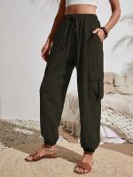 Pantalones de cintura elástica para mujer, pierna con bolsillos, estilo coreano, moda estética clásica - details 14