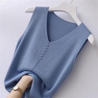 Top de Tanque de Seda de Hielo Grande Cuello en V Suelto, Manga Sin Cinturón, Top Casual para Mujeres Hecho en China, Tallas S-6XL - details 3