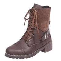 Tacones gruesos con punta redonda a la moda para mujer, botines, botas Martin - details 3