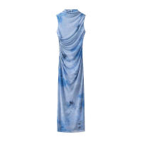 Vestidos Largos de Malla Estampada Mujer 2025 Nueva Moda Vestido Ajustado Drapeado Verano Sin Mangas Elegante Fiesta Vestido - details 0