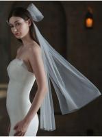 Accesorios de boda para mujer, velo blanco nupcial exquisito, velo de matrimonio de tul de dos capas con lazo de perlas de red dura - details 1
