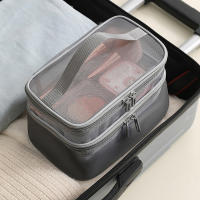 Bolsa De Maquillaje De Malla Grande Capacidad Doble Capa Transparente Con Cierre De Cremallera Para Viajes Y Almacenamiento De Cosméticos - details 6