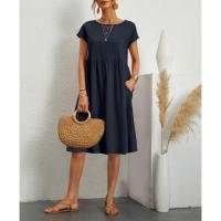 Vestido de Mujer de Moda de Verano 2025, Algodón Lino, Cuello Redondo y Corte en A. - details 3