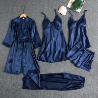 Conjunto de Dormir para Mujeres Ouwu Top de Seda Saturada, Pantalones Cortos, Pantalones de Encaje Suelto - details 4